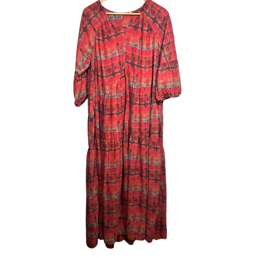 Soft Surroundings Tie Dye Watercolor Maxi Dress SZ S Orange Boho Hippie Flowy